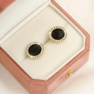 NEW Black Round Stud Earrings with Rhinestones